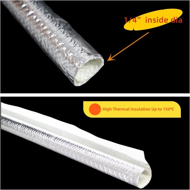 BSTFLEX 6mm - 1/4" Self Adhesive Aluminum Heat Reflective Fiberglass Sleeving Side Entry High Temperature Protection for Hoses, Wire Harnesses, Exhaust 78"(2 Meter) - Image 4
